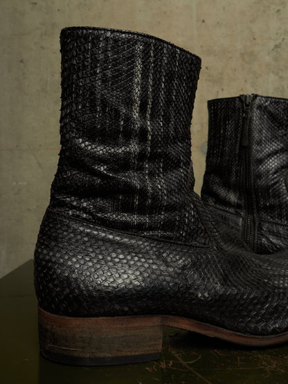 Carpe Diem Ealry 00s Striped Snakeskin Leather Side Zip Boots