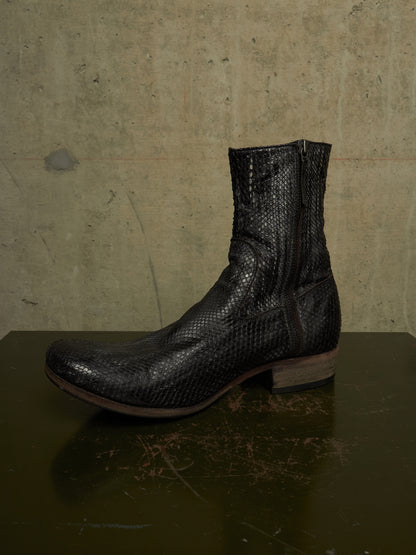 Carpe Diem Ealry 00s Striped Snakeskin Leather Side Zip Boots