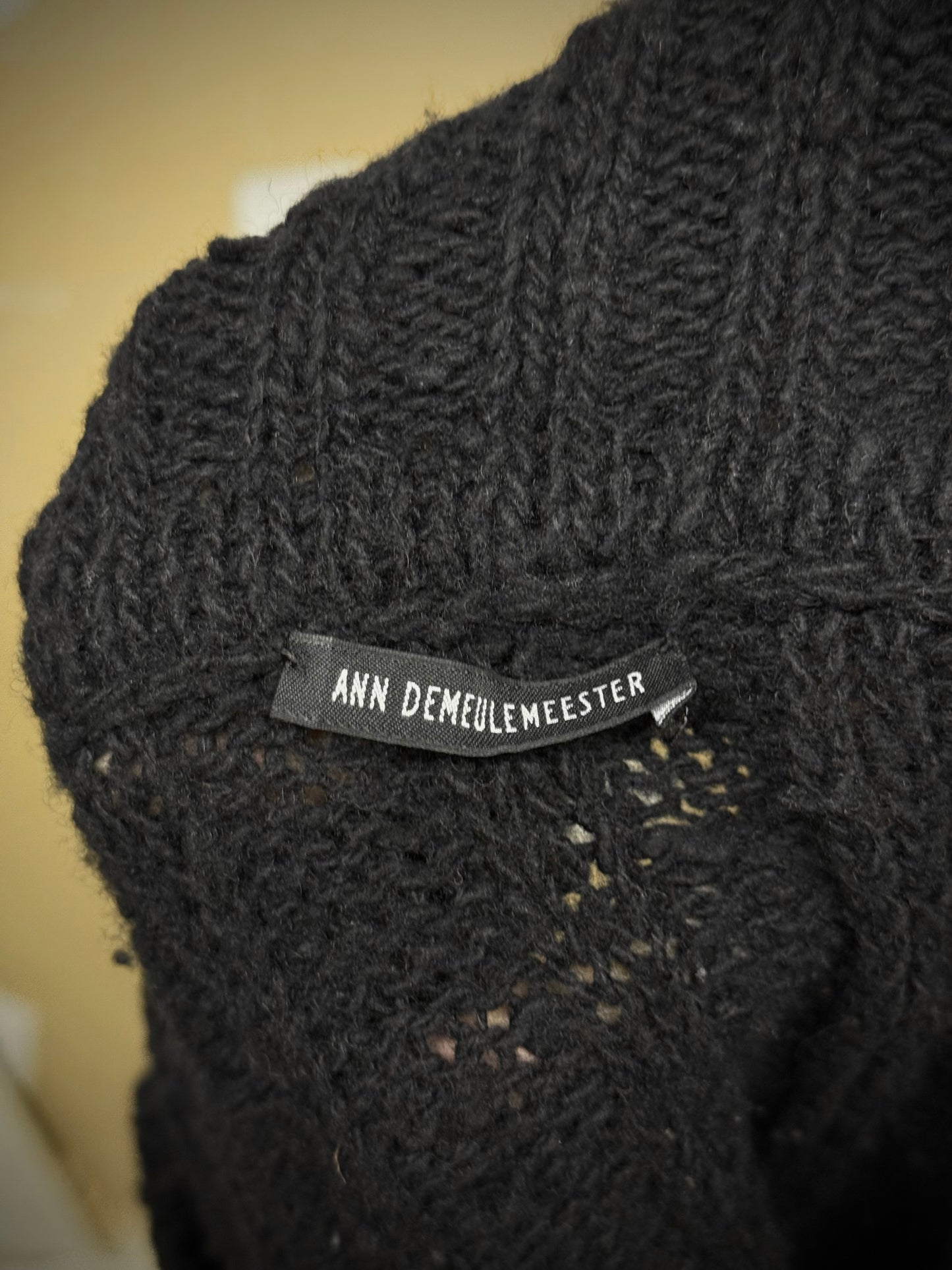 Ann Demeulemeester Early 00s Wide Collar Wool Cable Knit Henley Sweater