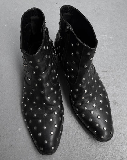 Saint Laurent Paris AW14 Studded Calfskin Leather Wyatt Chelsea Boots