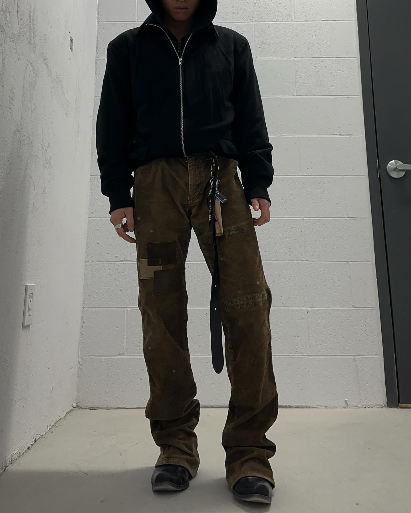 Isamu Katayama “BACKLASH” AW12 Garment-Dyed Leather Patches Bootcut Corduroy Pants