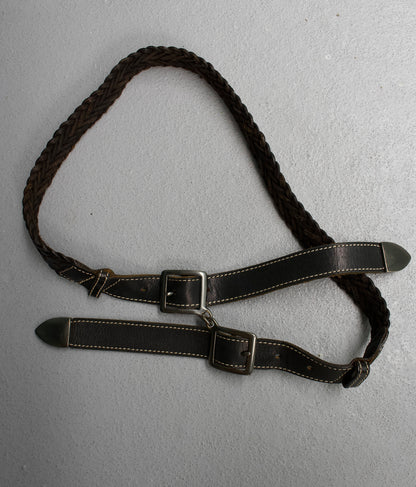 Issey Miyake Early 00s Double Buckle Woven Leather Belt