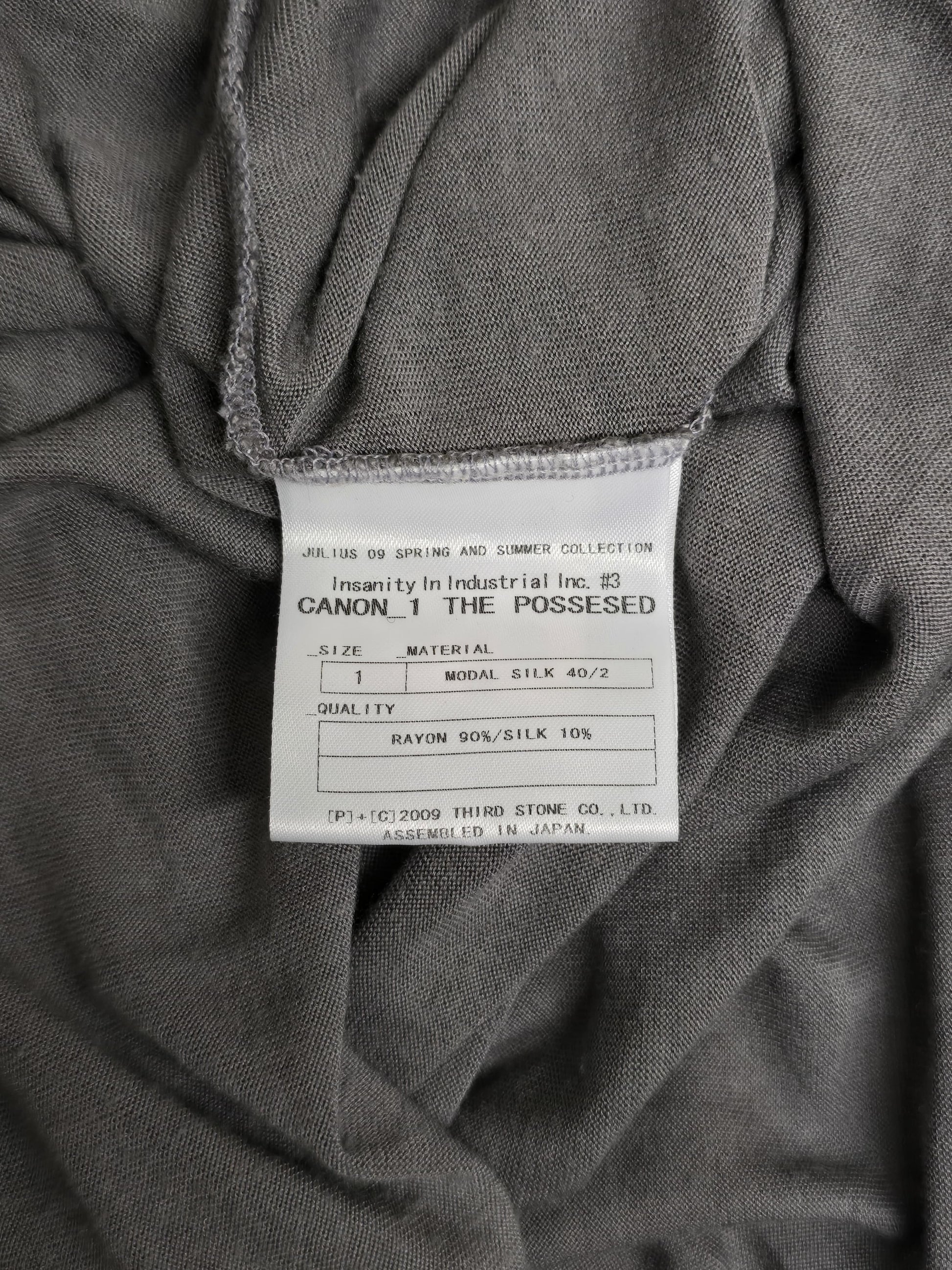 JULIUS _7 SS09 "Insanity In Industrial Inc. #3 CANON_1 THE POSSESED" Light Grey Skull Print T-shirt detail | DRIEW GARMENTS