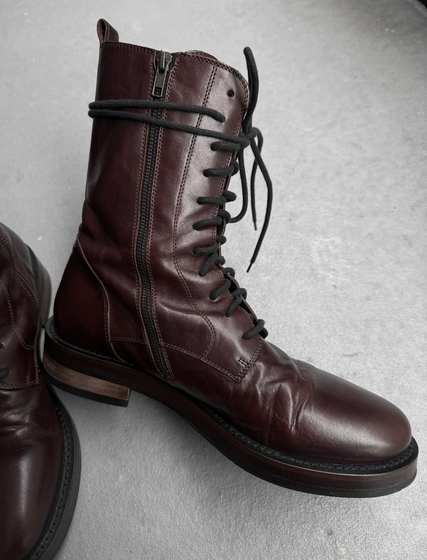 Ann Demeulemeester AW20 "Jazz Moro" Brown Lace-Up Calf Leather Combat Boots