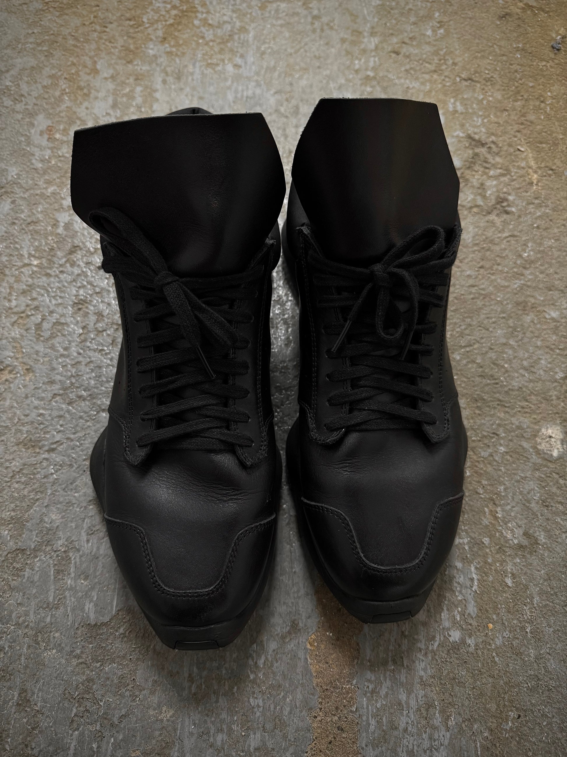 Rick Owens x Adidas SS14 “VICIOUS” 'RO RUNNER' Black Leather Sneakers detail | DRIEW GARMENTS