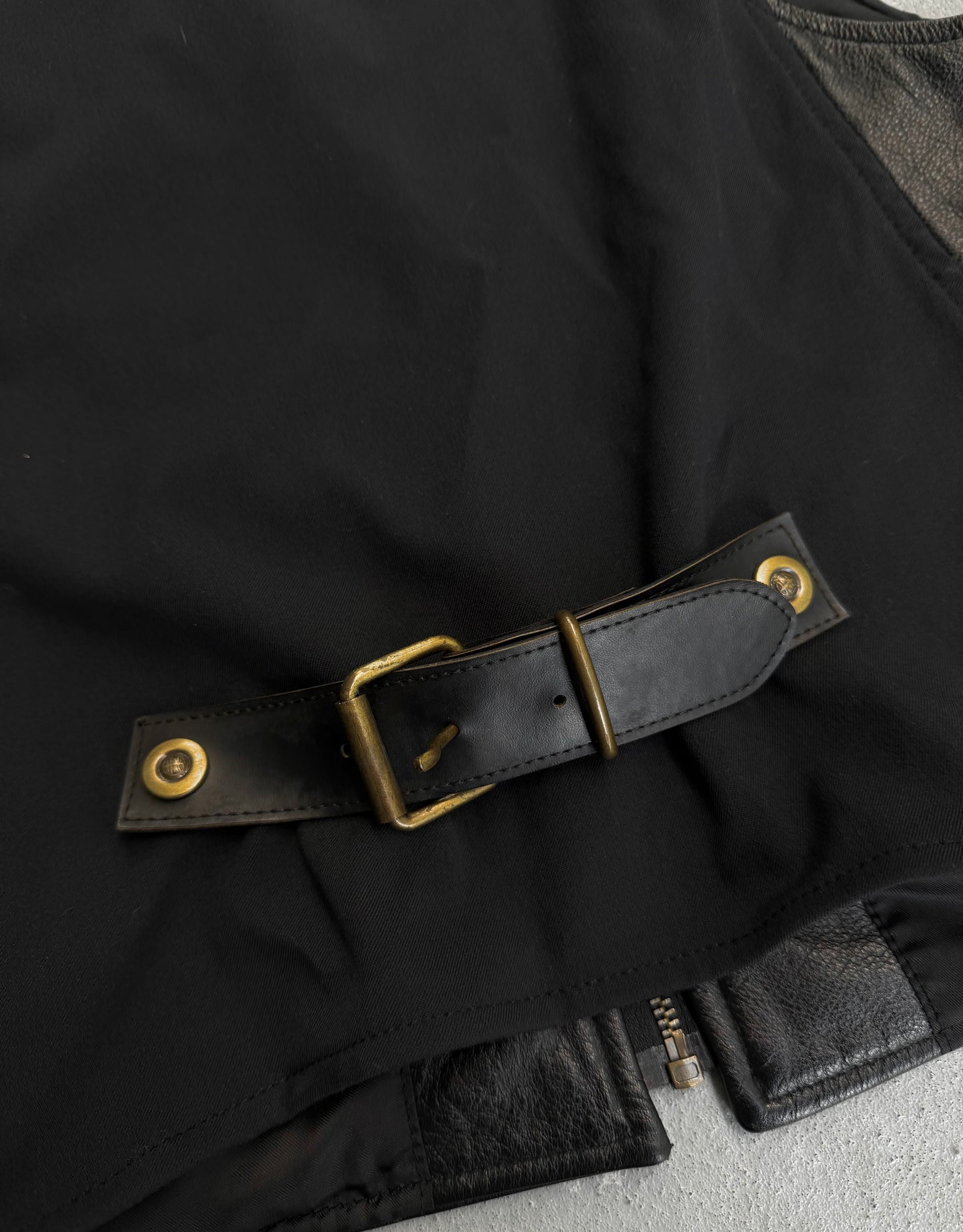 Jean Paul Gaultier Early 90s Back Buckle Cowhide Leather Zip-up Vest