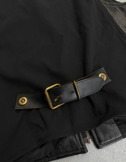 Jean Paul Gaultier Early 90s Back Buckle Cowhide Leather Zip-up Vest