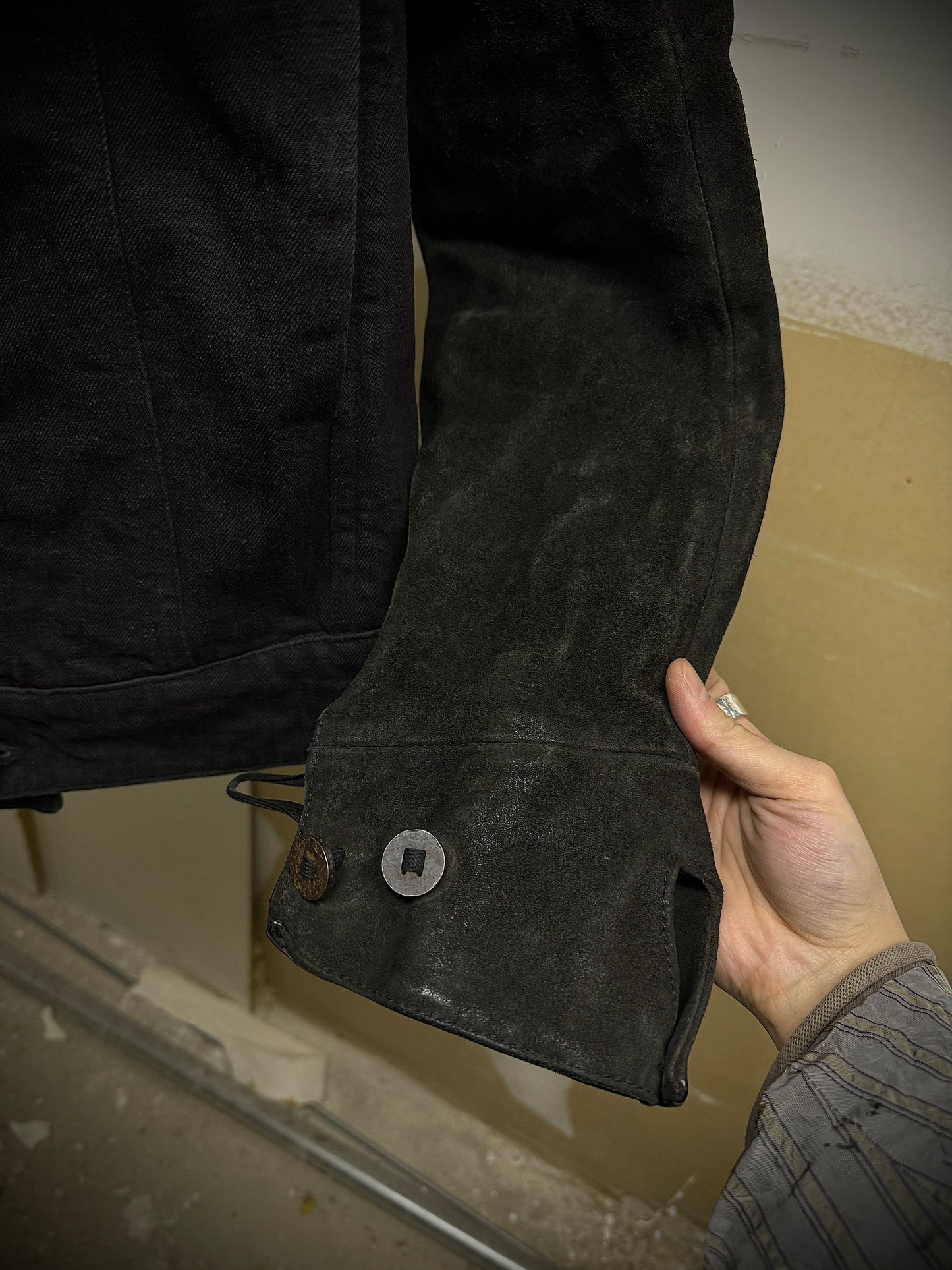 Boris Bidjan Saberi SS14 'TEJANA 1' Horse Culatta Leather Sleeve Hybrid Denim Jacket