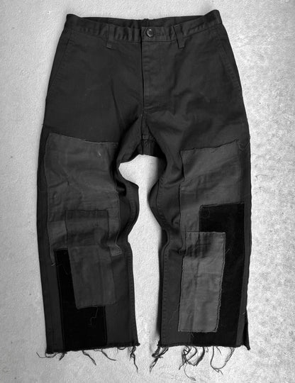 BLACK COMME des GARÇONS SS10 Patchwork Frayed Hem Capris Denim