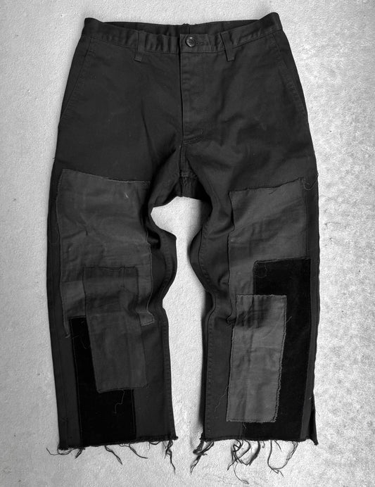 BLACK COMME des GARÇONS SS10 Patchwork Frayed Hem Capris Denim