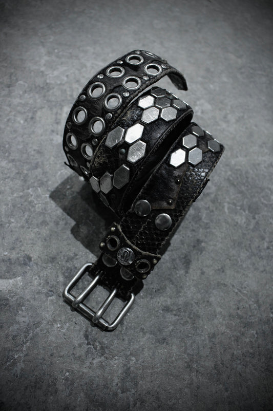 KMRii Early 00s Scar-stitch Honeycomb Leather Belt