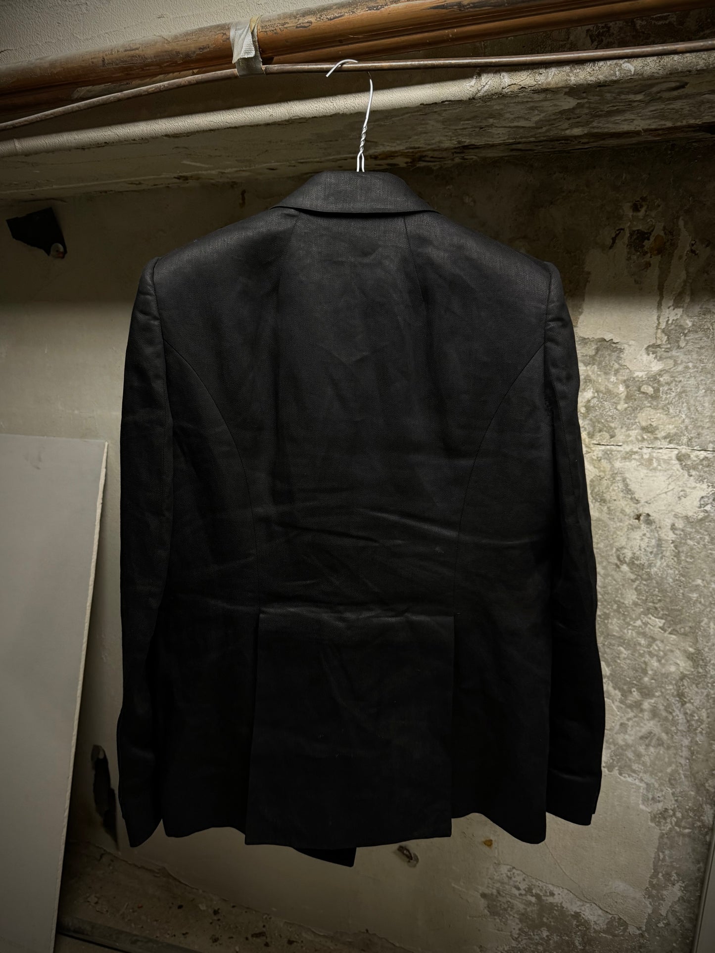 Rick Owens SS25 "HOLLYWOOD" Double Breasted ‘JMF’ Linen Twill Blazer detail | DRIEW GARMENTS