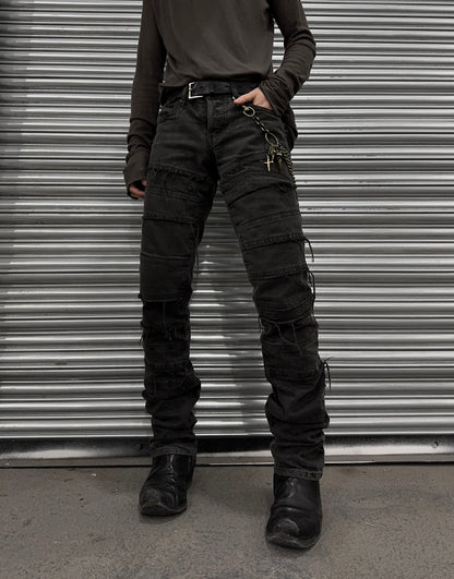 SHELLAC Early 00s Distressed Grey Hagi Slim Bootcut Denim