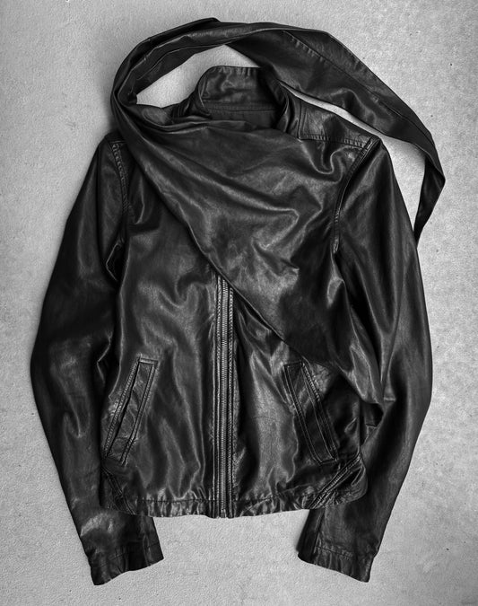 Rick Owens SS11 “ANTHEM” Light Calfskin Leather Scarf Collar Jacket