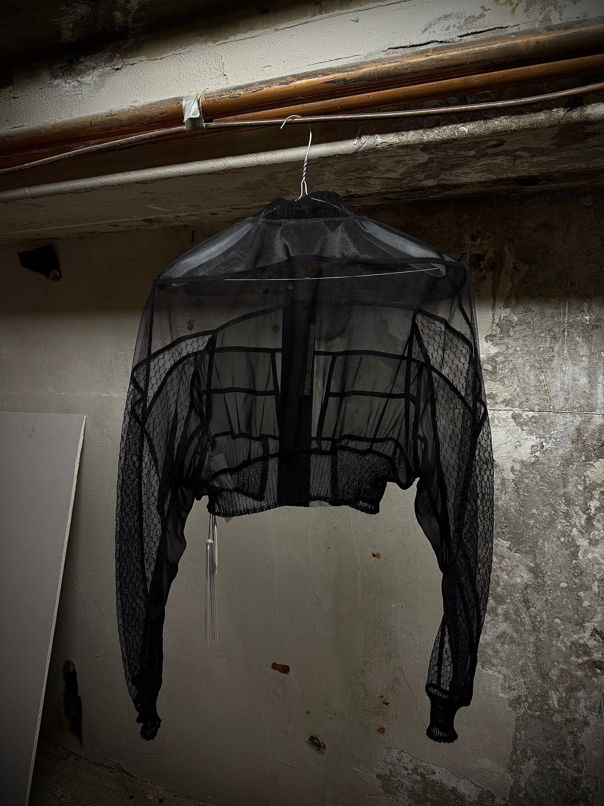 Rick Owens SS23 "EDFU" Silk-trimmed Sheer Collage Bomber Jacket detail | DRIEW GARMENTS