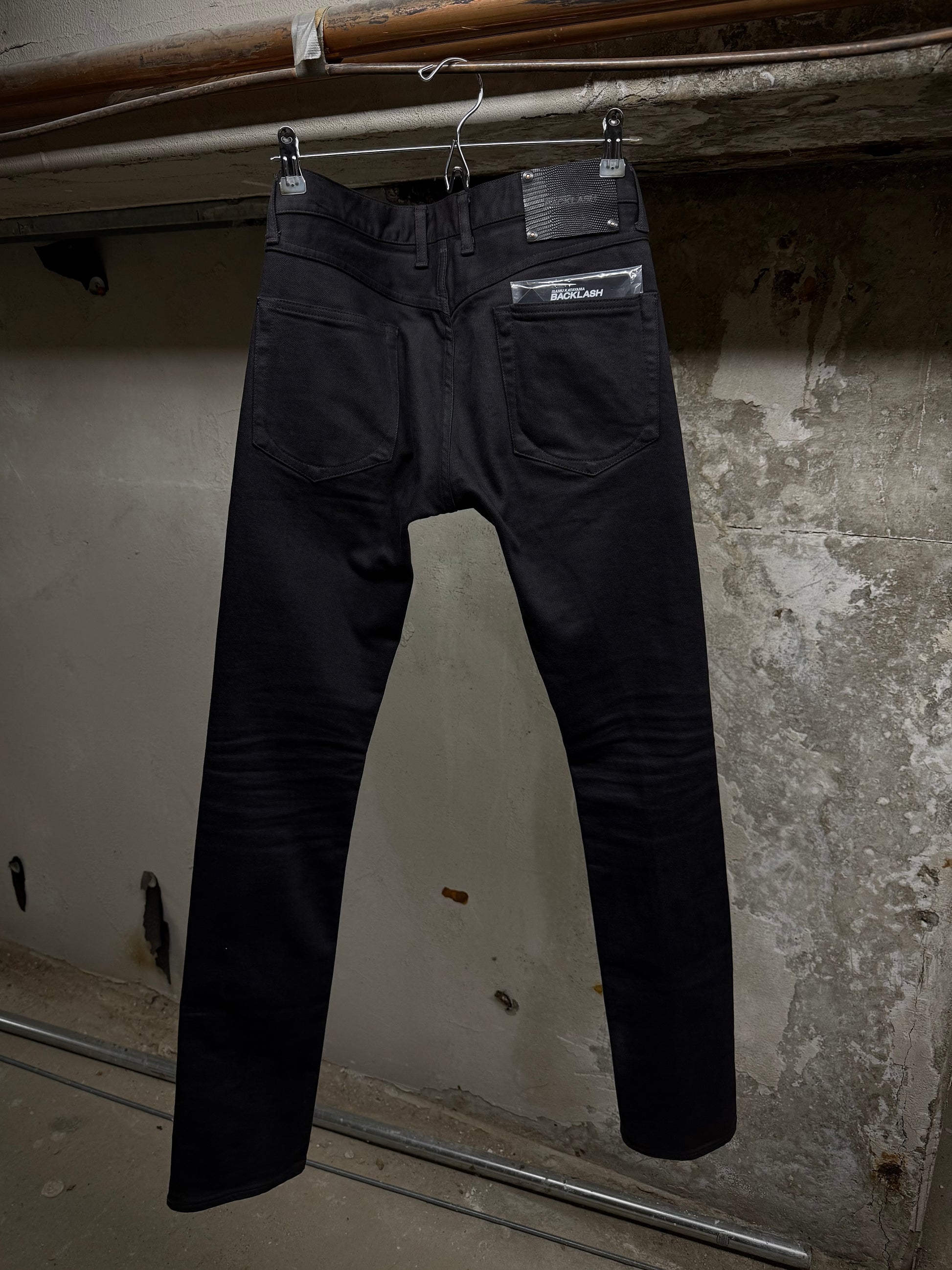Isamu Katayama "BACKLASH" AW14 Lizard Leather Patch 5 Pocket Skinny Denim detail | DRIEW GARMENTS