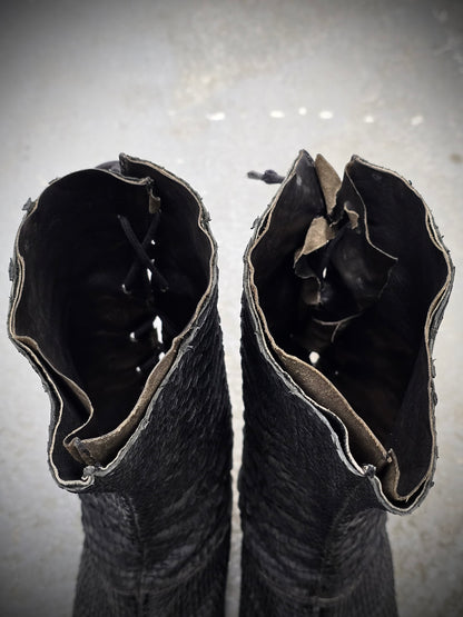 Carpe Diem Early 00s Charcoal Grey Python Skin Back-Lace Boots