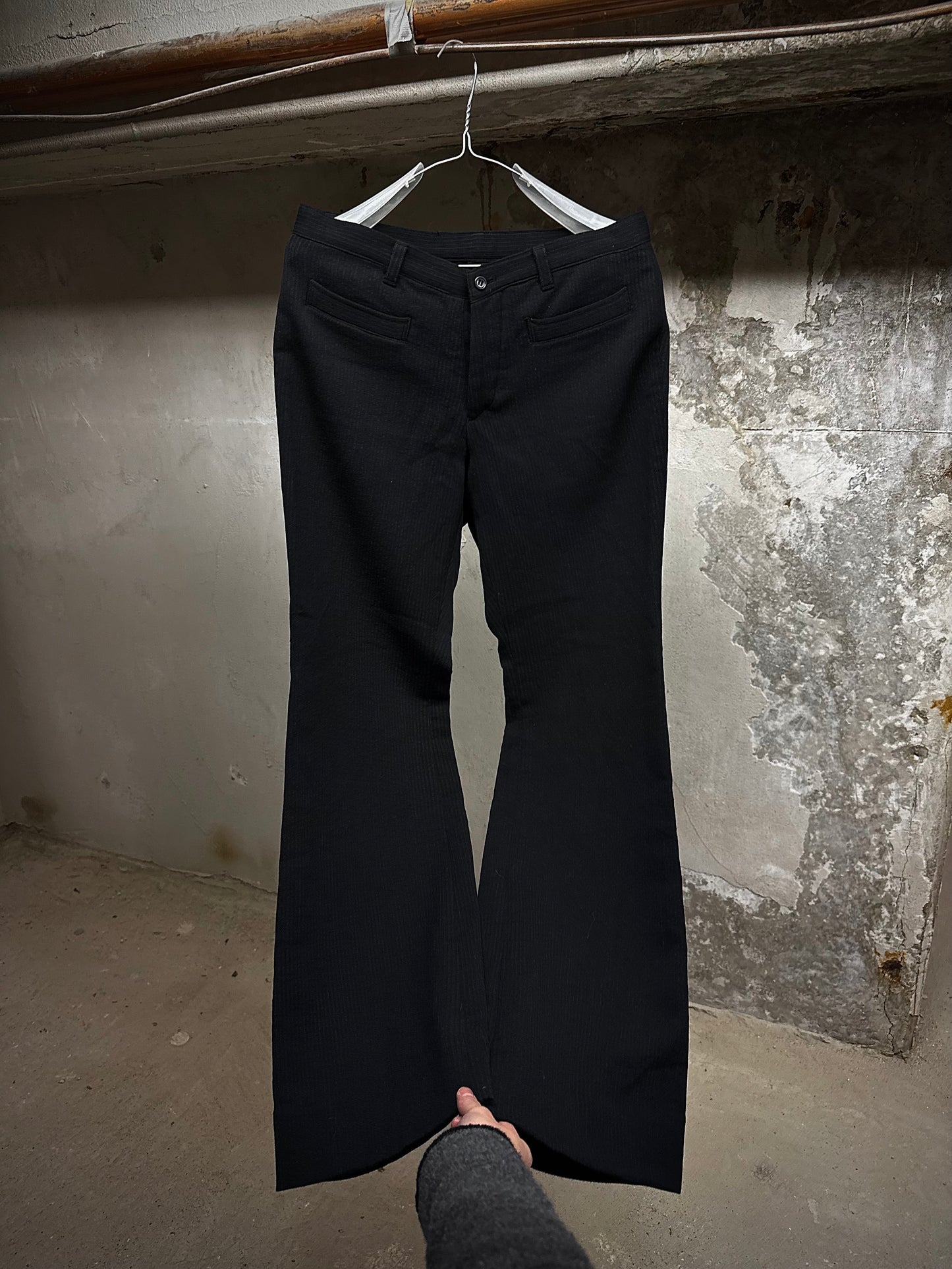Masaki Matsushima Masakï Mastsushïma HOMME 90s Striped Wool Flare Pants detail | DRIEW GARMENTS