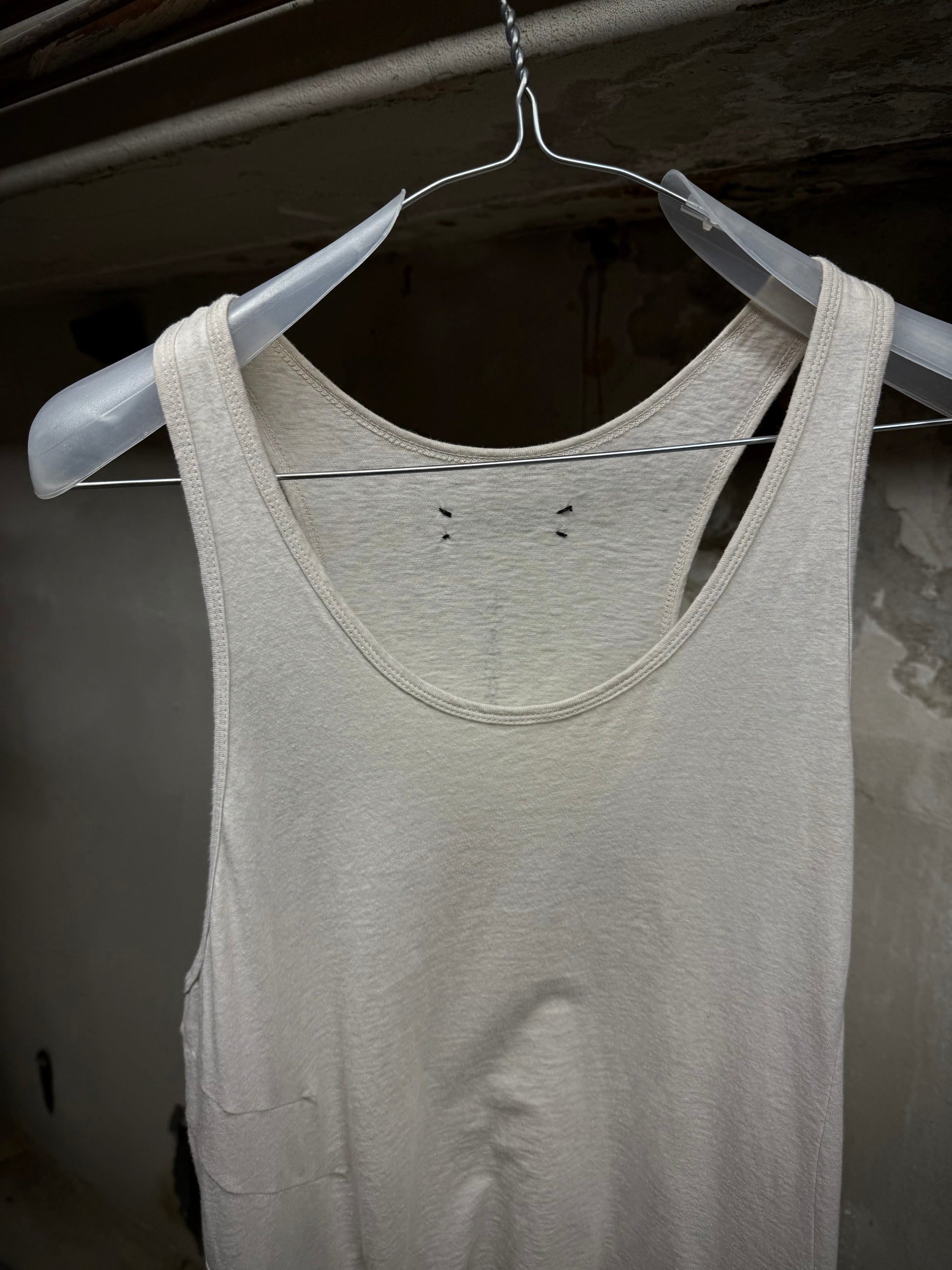 IfSixWasNine 'No. BONE-2/TK/M' Asymmetrical Raw Hem Cut Tank Top detail | DRIEW GARMENTS