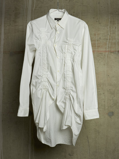 COMME des GARÇONS HOMME PLUS SS19 Asymmetric White Ruffled Gathered Shirt