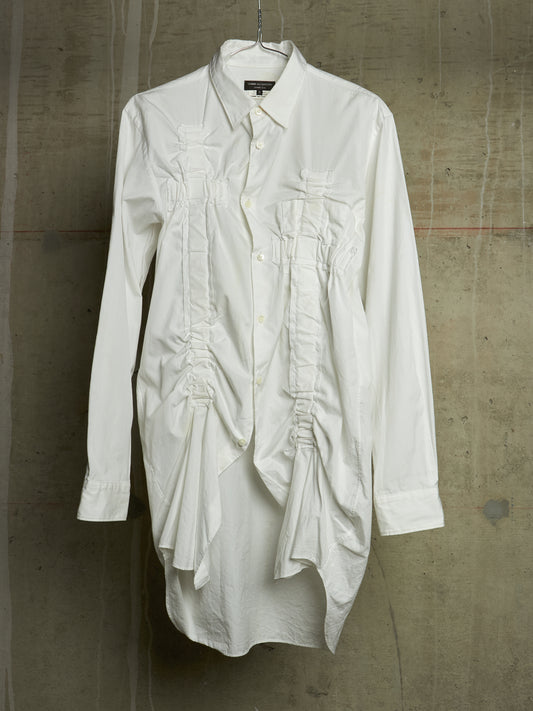 COMME des GARÇONS HOMME PLUS SS19 Asymmetric White Ruffled Gathered Shirt