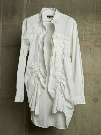COMME des GARÇONS HOMME PLUS SS19 Asymmetric White Ruffled Gathered Shirt