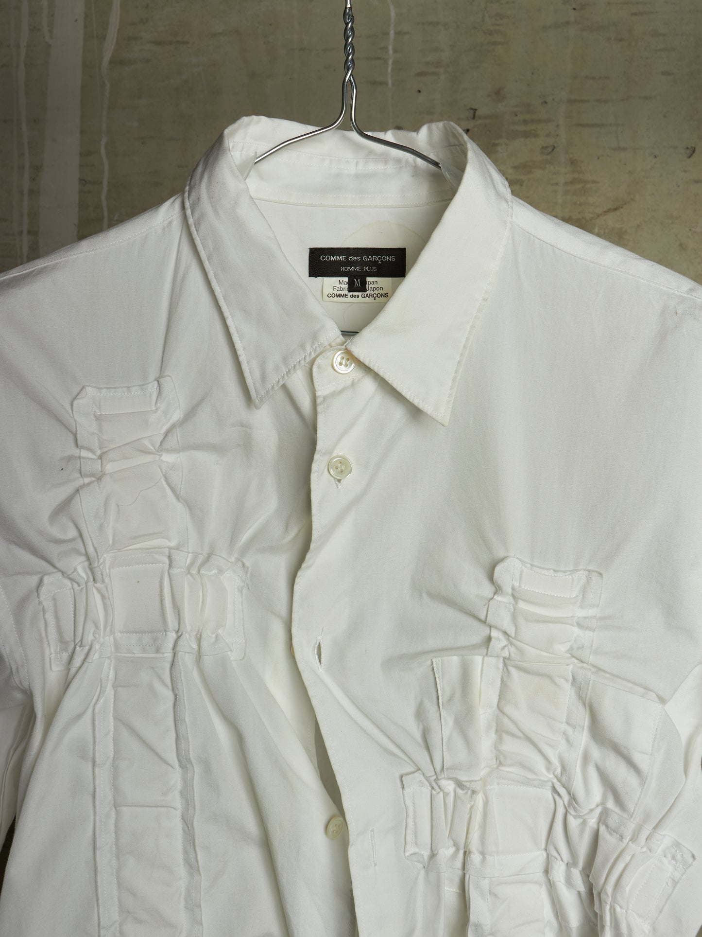 COMME des GARÇONS HOMME PLUS SS19 Asymmetric White Ruffled Gathered Shirt