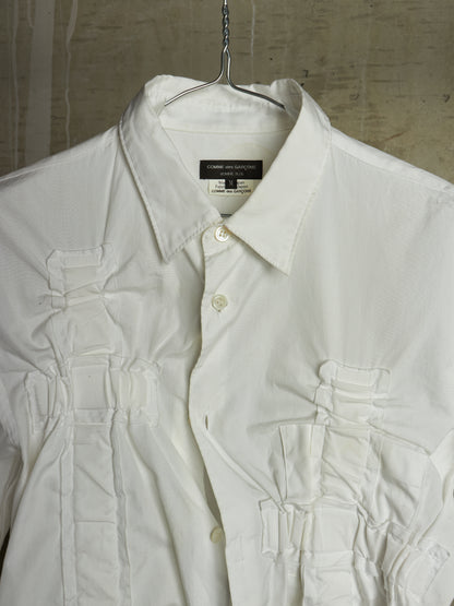 COMME des GARÇONS HOMME PLUS SS19 Asymmetric White Ruffled Gathered Shirt
