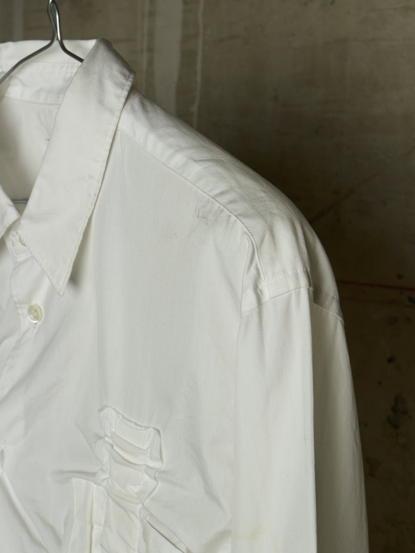 COMME des GARÇONS HOMME PLUS SS19 Asymmetric White Ruffled Gathered Shirt