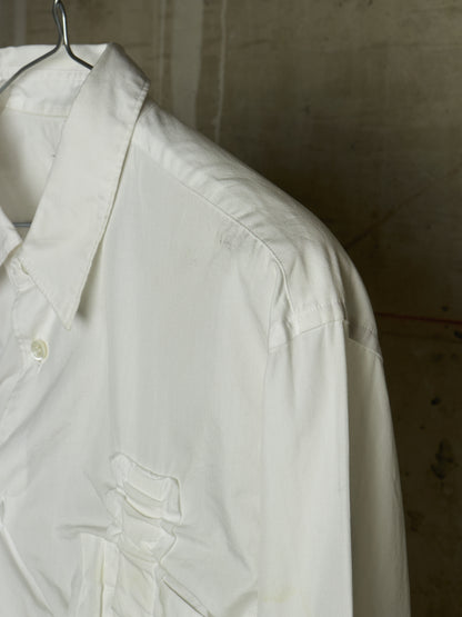 COMME des GARÇONS HOMME PLUS SS19 Asymmetric White Ruffled Gathered Shirt
