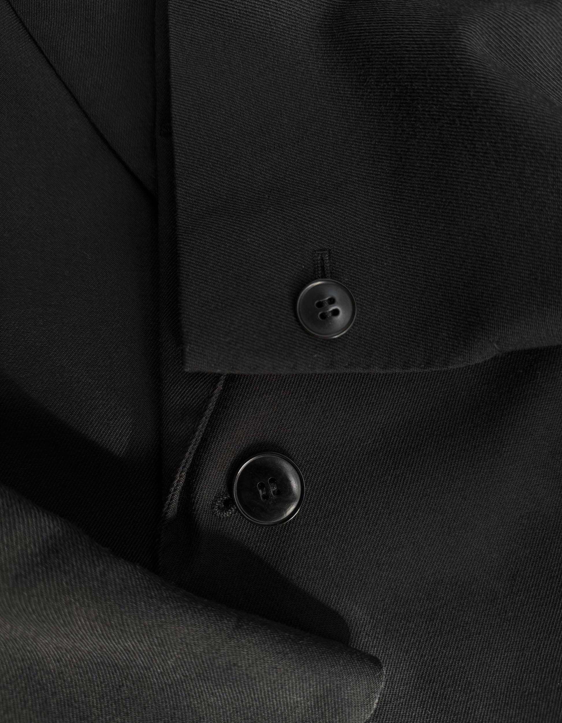 Close-up of a black coat with buttons on a dark background
