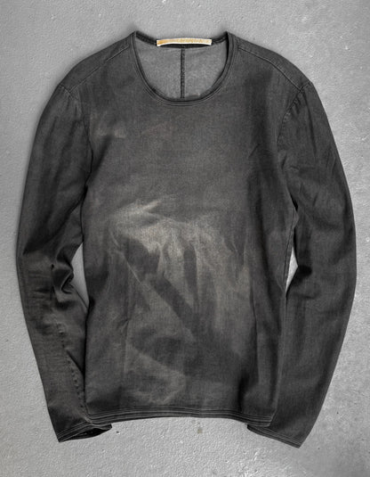 Dark gray long-sleeve shirt on a gray background