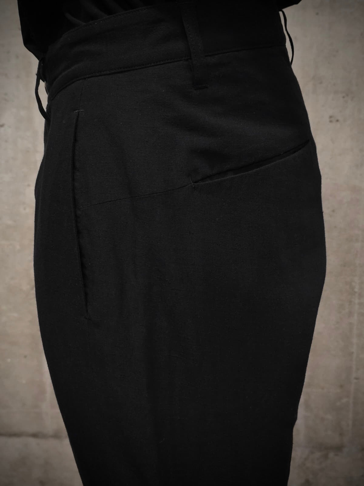 Attachment by Kazuyuki Kumagai Black Wool Linen Classic Dress Pants detail | DRIEW GARMENTS