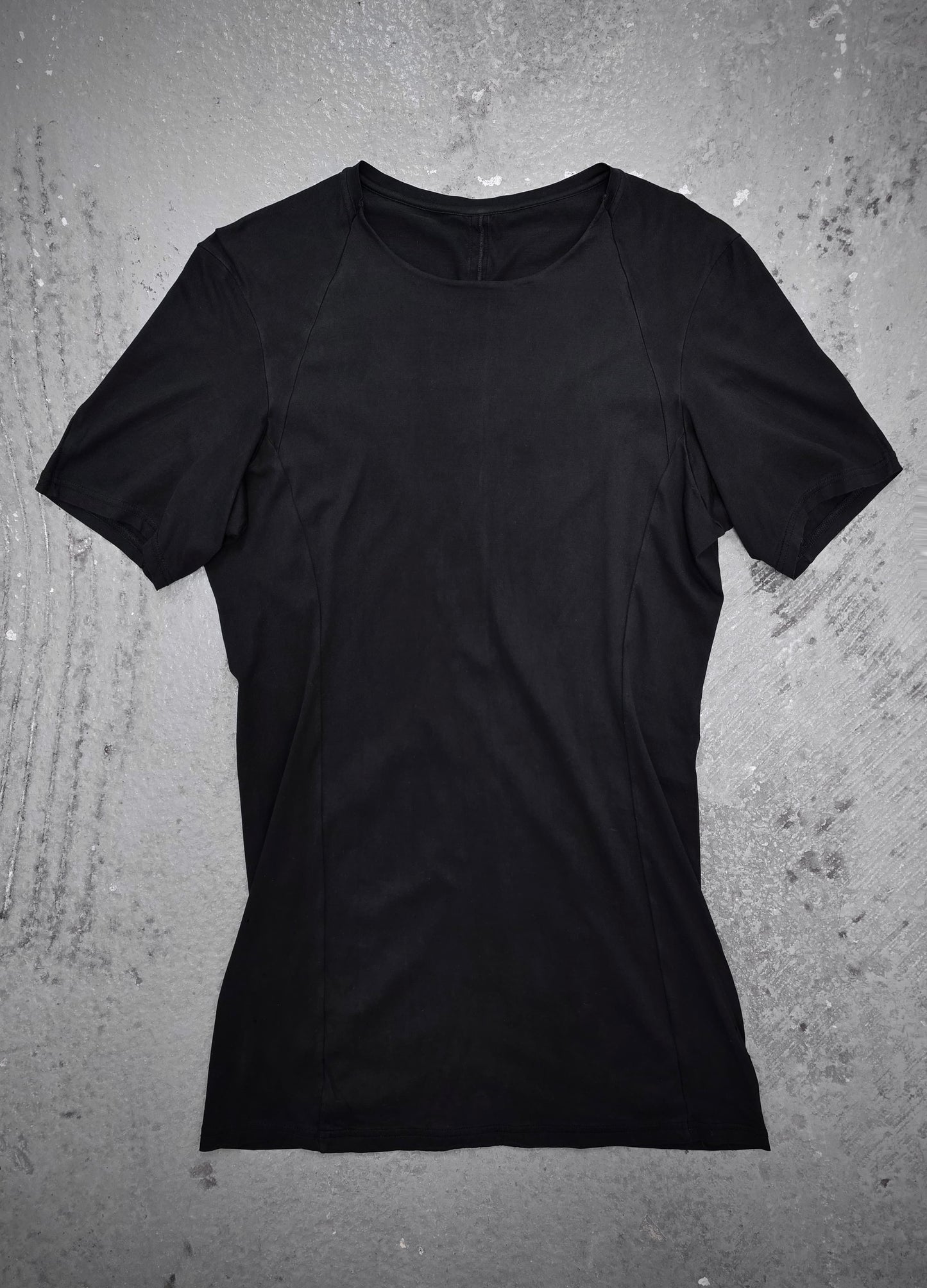 DEVOA Rolled Neck Blistered Leather Back Seam Panel T-shirt | Archive Fashion Toronto
