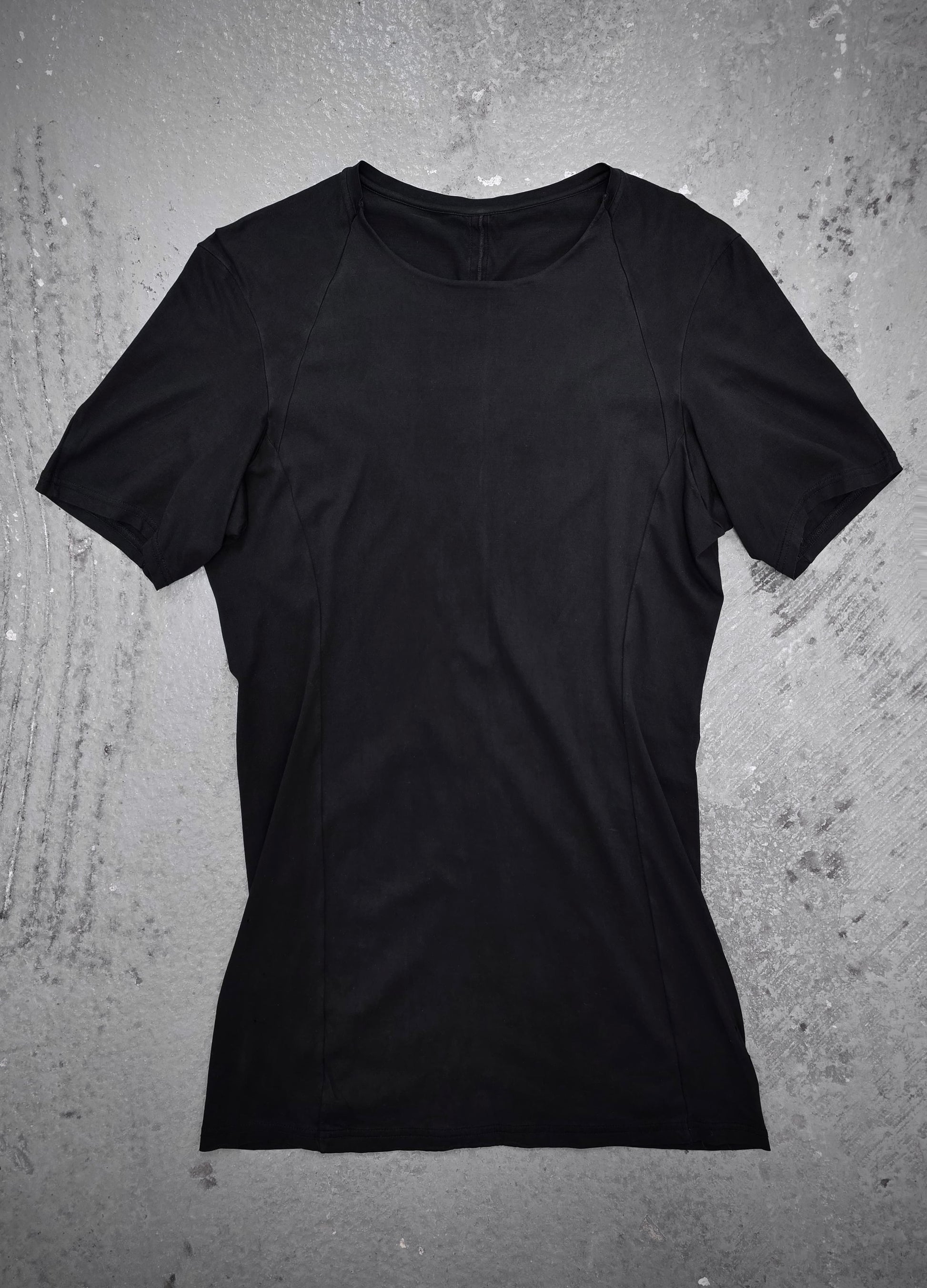 DEVOA Rolled Neck Blistered Leather Back Seam Panel T-shirt | Archive Fashion Toronto