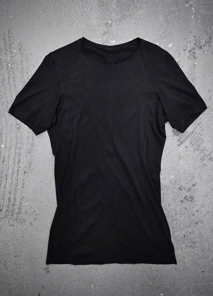 DEVOA Rolled Neck Blistered Leather Back Seam Panel T-shirt | Archive Fashion Toronto