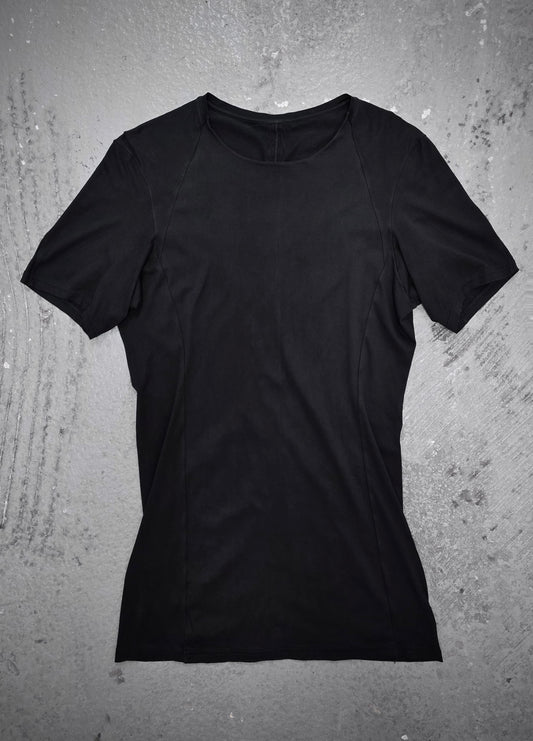 DEVOA Rolled Neck Blistered Leather Back Seam Panel T-shirt