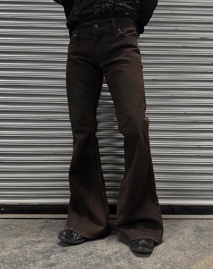 L.G.B. Early 00s Waxed Brown Bell-bottom Flare Denim
