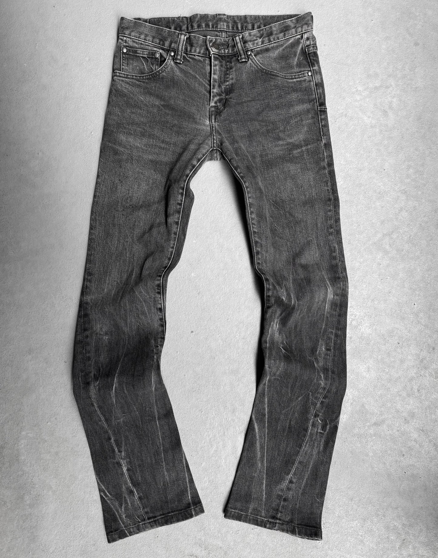 Tornado Mart Early 00s Grey Marbled Wash Skinny Bootcut Denim