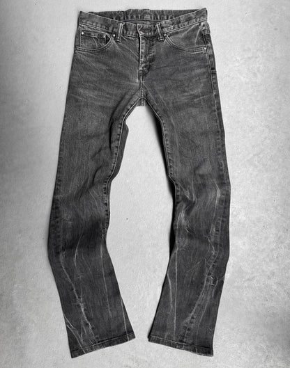 Tornado Mart Early 00s Grey Marbled Wash Skinny Bootcut Denim
