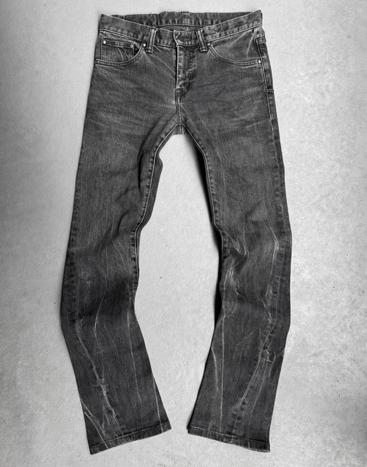 Tornado Mart Early 00s Grey Marbled Wash Skinny Bootcut Denim