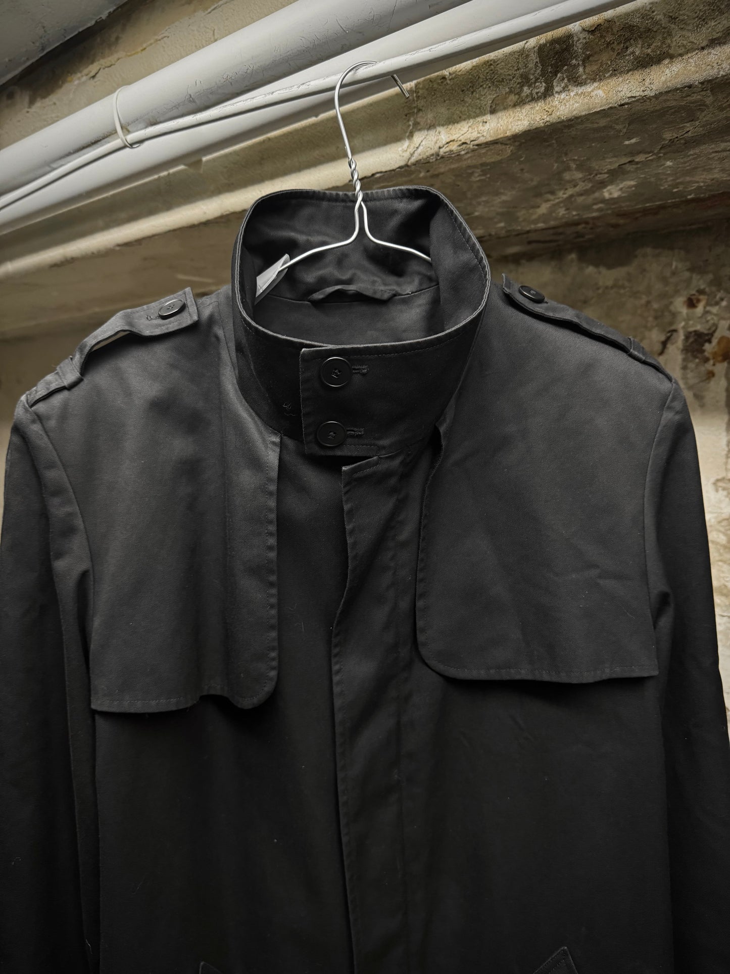 agnès b. homme Early 90s Cotton Poly Gaberdine Mac Coat detail | DRIEW GARMENTS