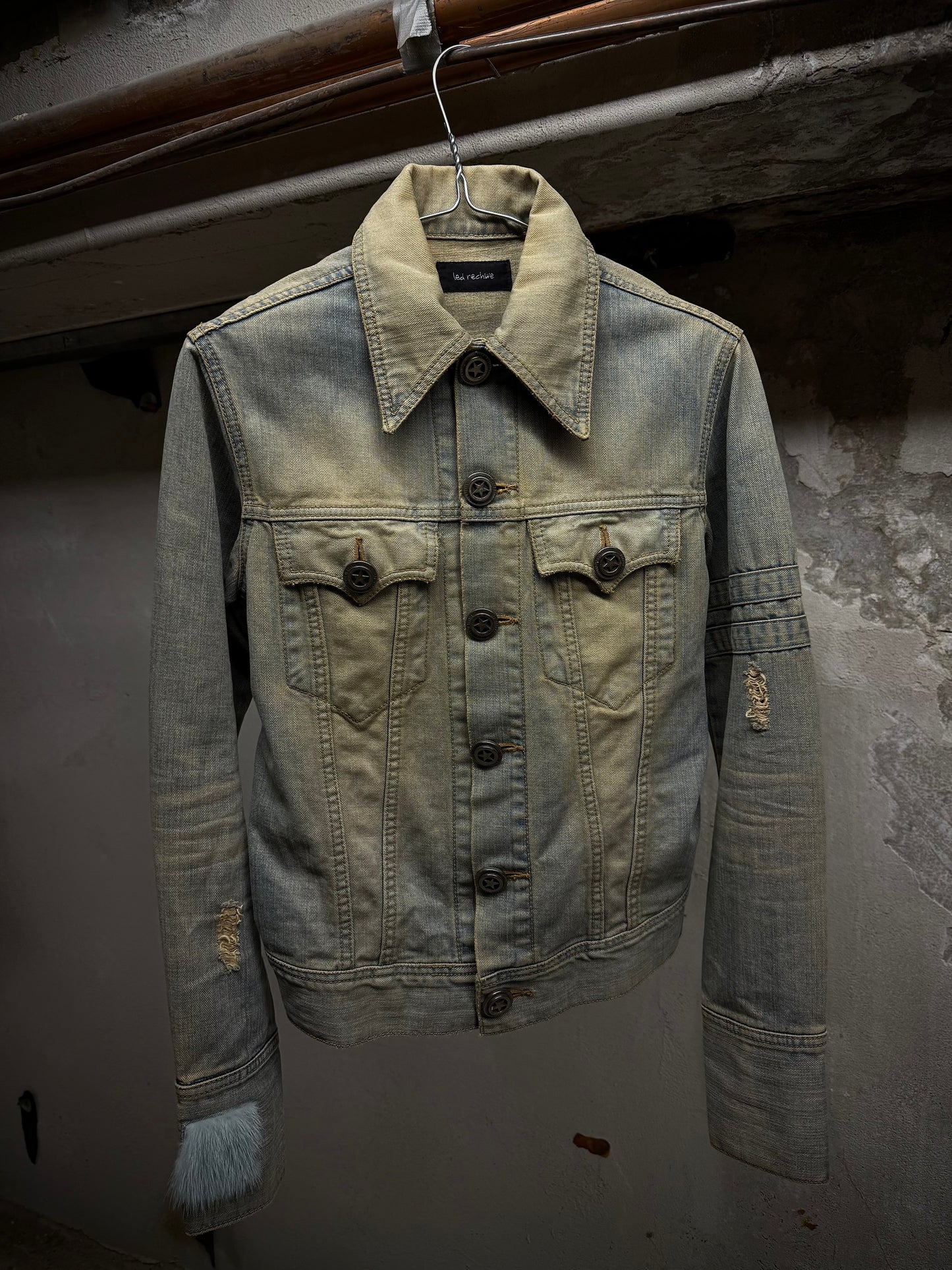 LED RECHWE Early 00s Vintage Wash Distressed Cropped Denim Trucker Jacket | Archive Fashion Toronto