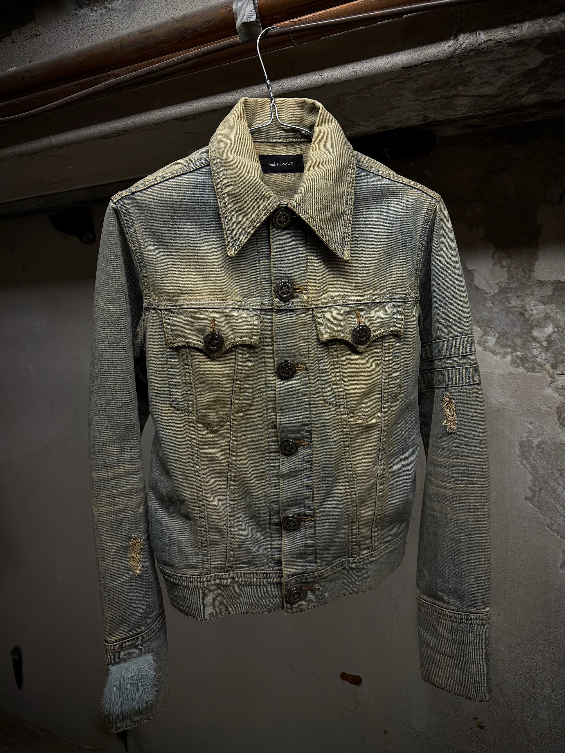 LED RECHWE Early 00s Vintage Wash Distressed Cropped Denim Trucker Jacket | Archive Fashion Toronto