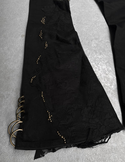 0paquified Custom Lace Studded Bell-bottom Flare Denim