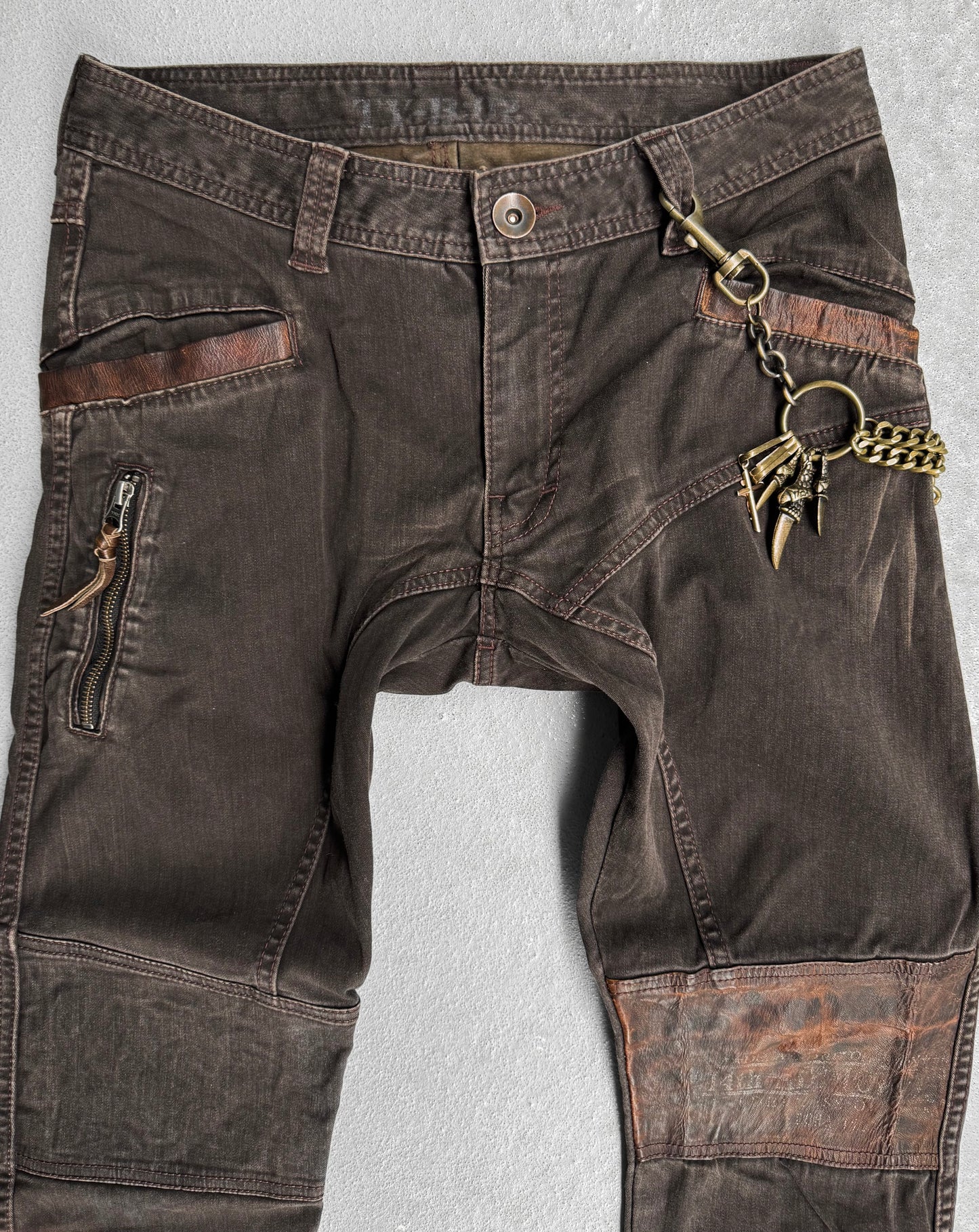 14thAddiction Early 00s Goatskin Leather Insert Bootcut Denim
