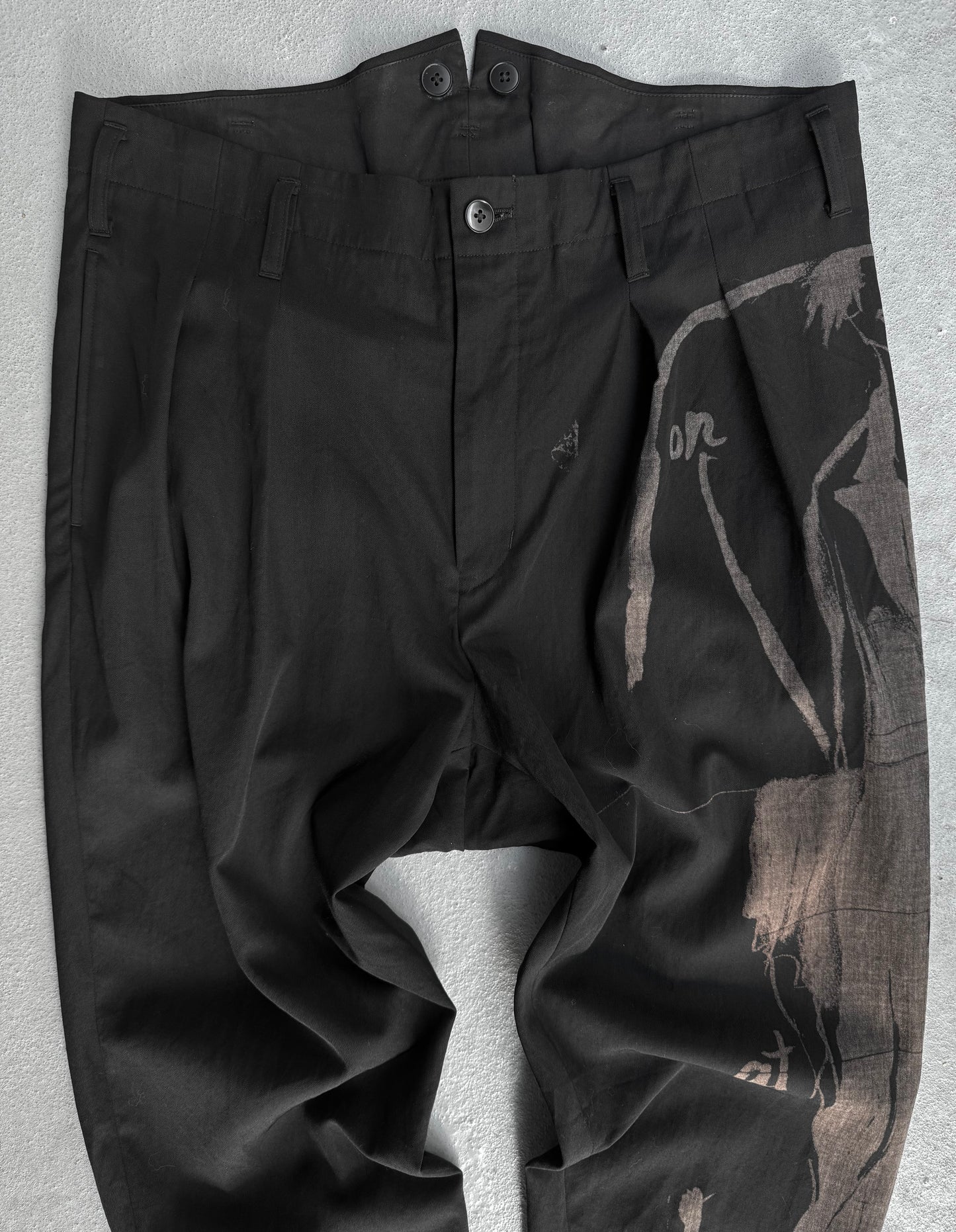 Yohji Yamamoto POUR HOMME SS17 Moody Graphic Pleated Drop-crotch Suspender Trousers