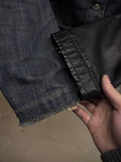 Helmut Lang SS03 Hybrid Lamb Leather Sleeve Raw Denim Jacket