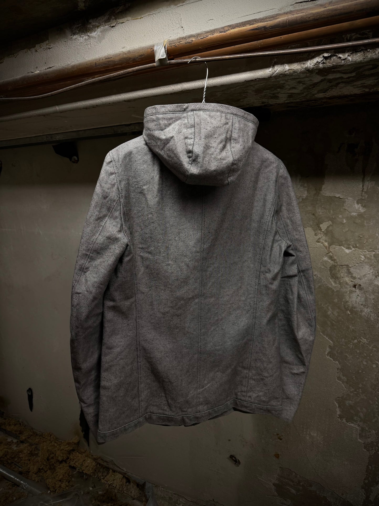 Carol Christian Poell AW97-98 Grey Hooded Zip-Up Denim Jacket detail | DRIEW GARMENTS