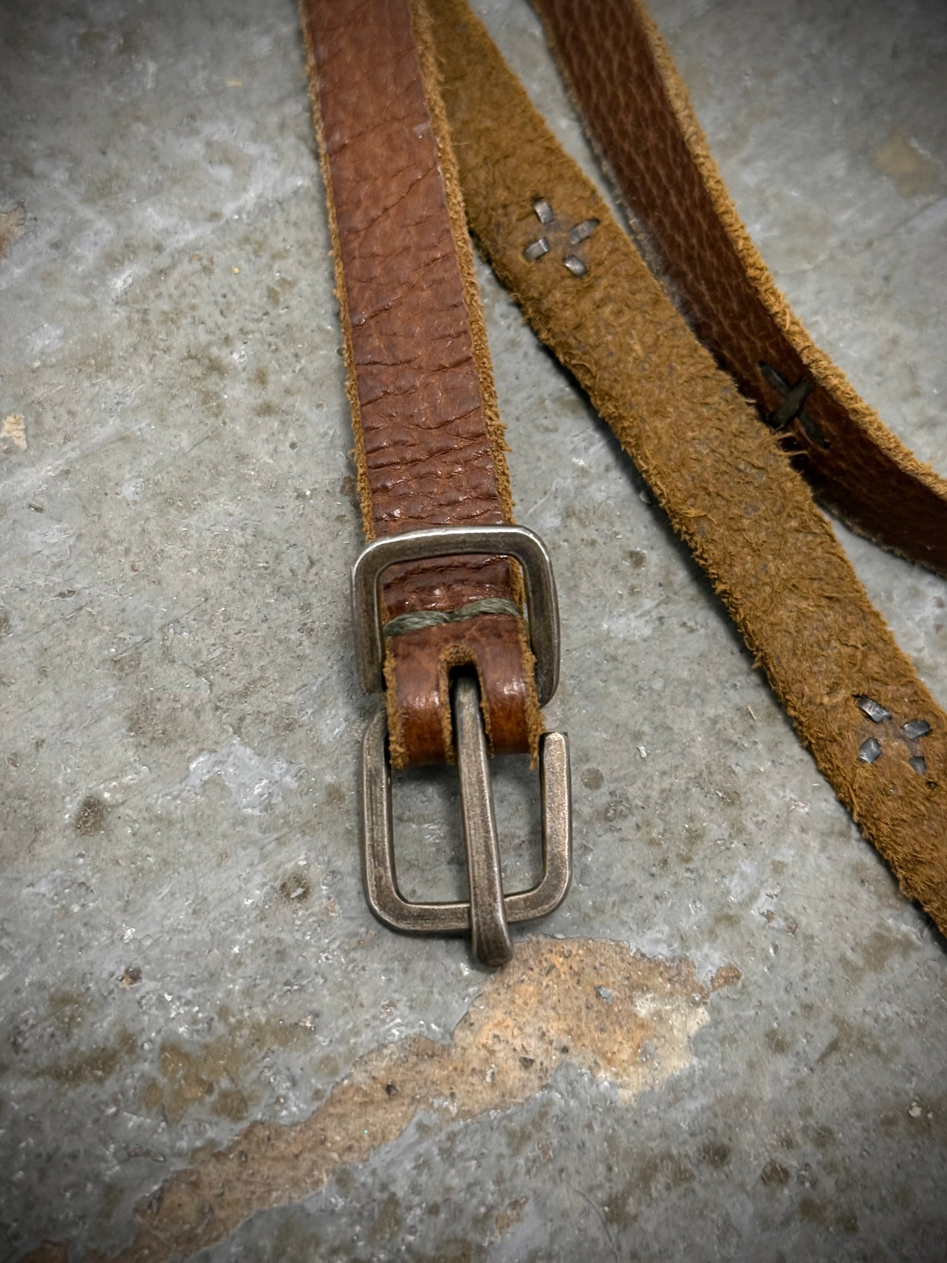 m.a+ by Maurizio Amadei 'ES21A' BI 3.0 S-Buckle Cross Studded Skinny Leather Belt detail | DRIEW GARMENTS
